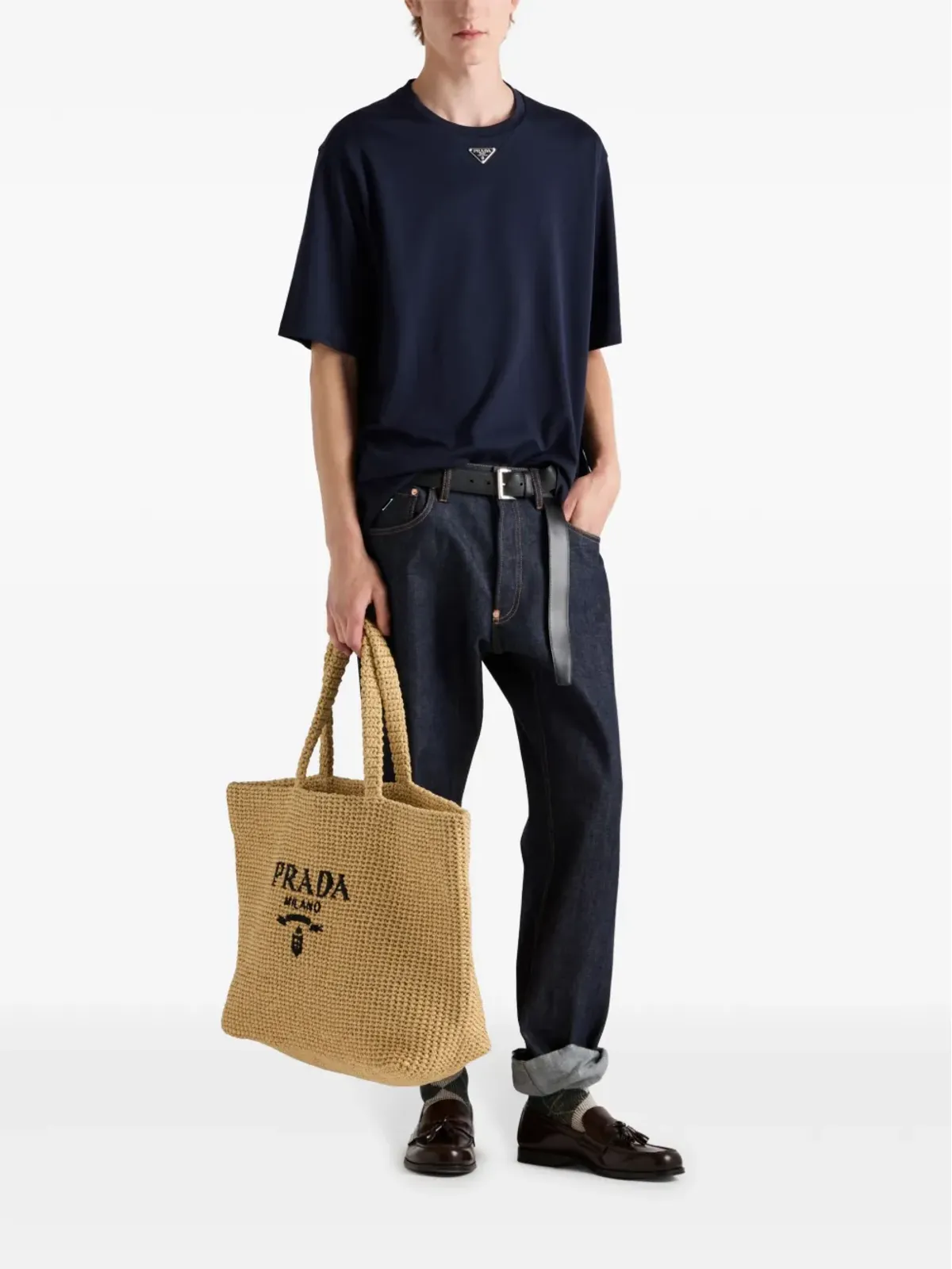 Prada エナメルトライアングルロゴ コットンTシャツ - 画像2