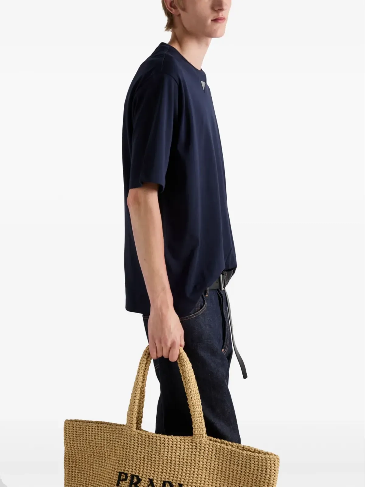 Prada エナメルトライアングルロゴ コットンTシャツ - 画像4