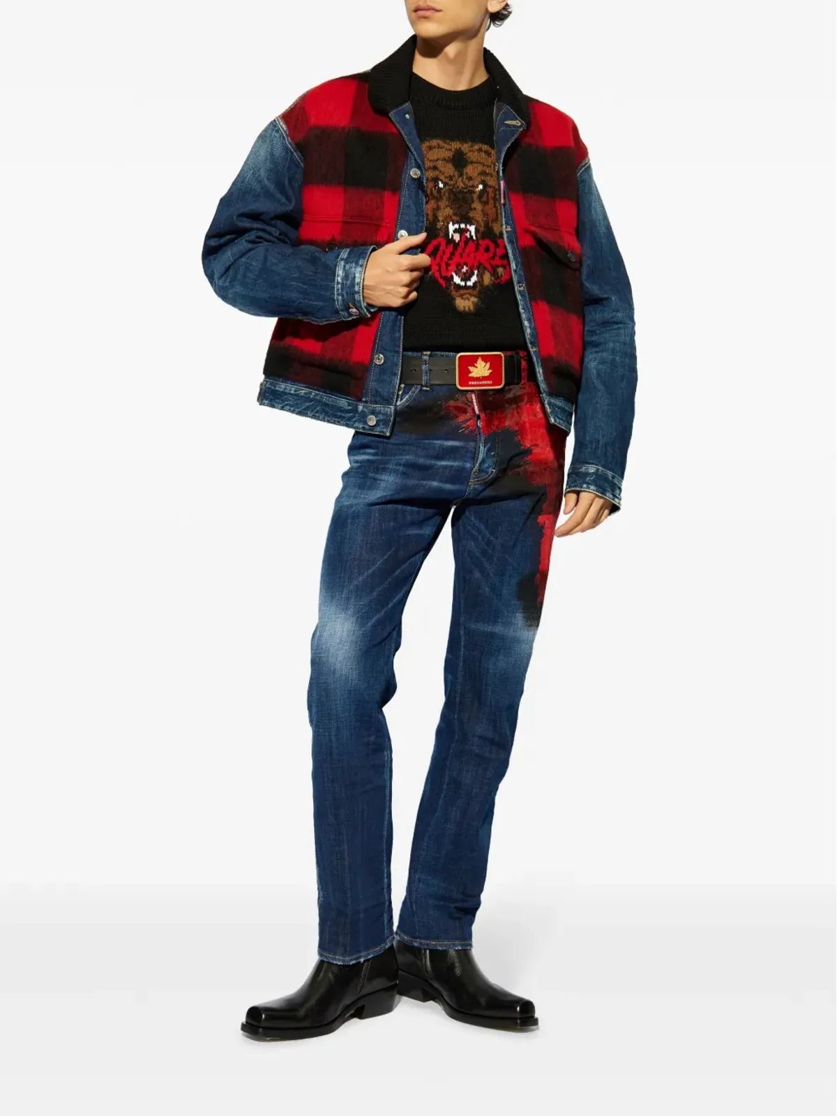 DSQUARED2 インターシャ ニット ロゴ ウール混紡 セーター - 画像2