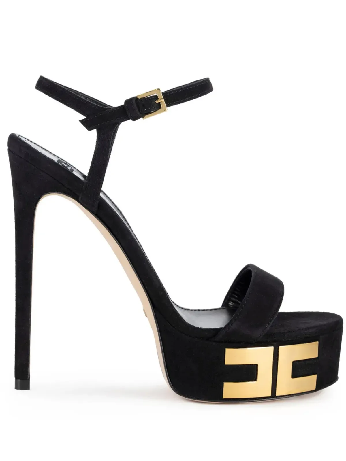 Elisabetta Franchi 135mm ロゴアップリケ付きスエードサンダル - ブラック - 画像1