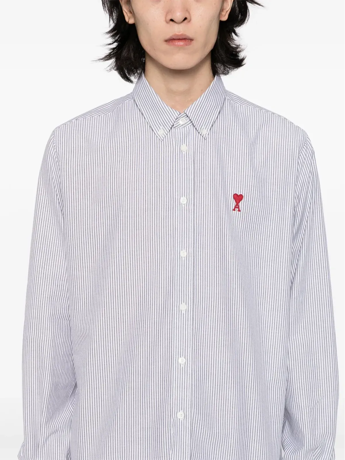 AMI Paris de Coeur モノグラムストライプ柄シャツ ブラック - 画像5