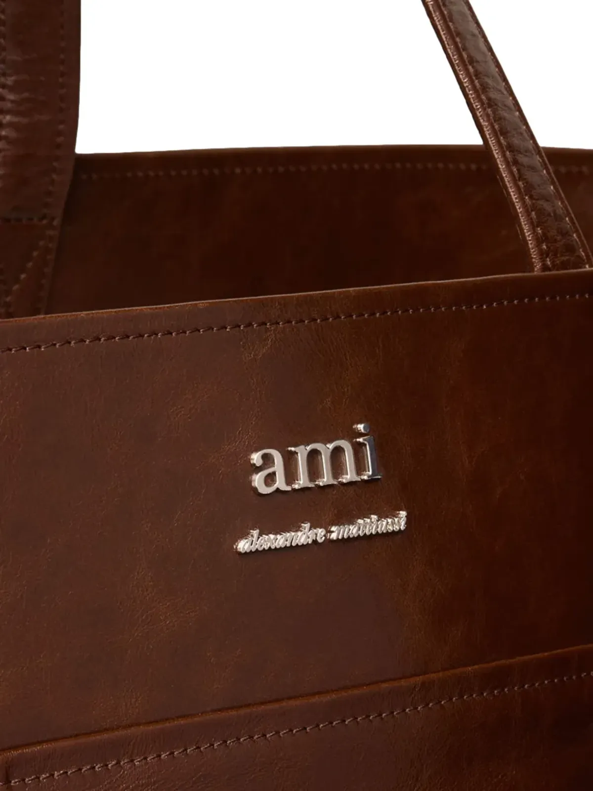 AMI Paris East West Maxi レザー トートバッグ - ブラウン - 画像5