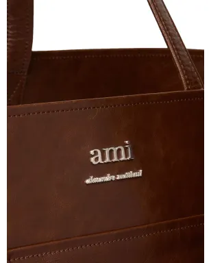 AMI Paris East West Maxi レザー トートバッグ - ブラウン - サムネイル5