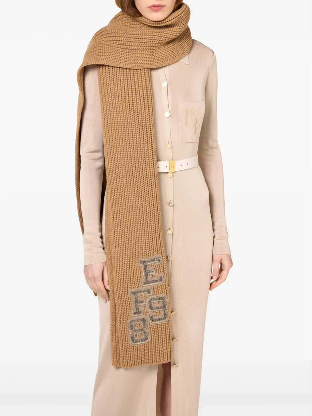 Elisabetta Franchi アップリケ付きリブ編みスカーフ - 画像3