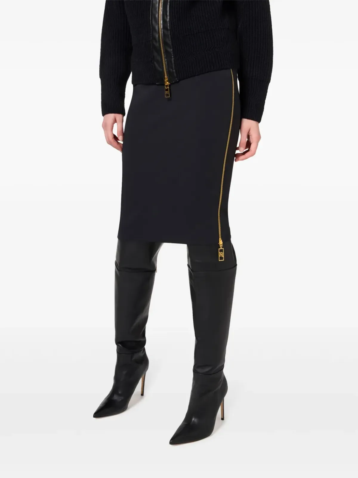 Elisabetta Franchi ジップディテール付きクレープスカート - ブラック - 画像4