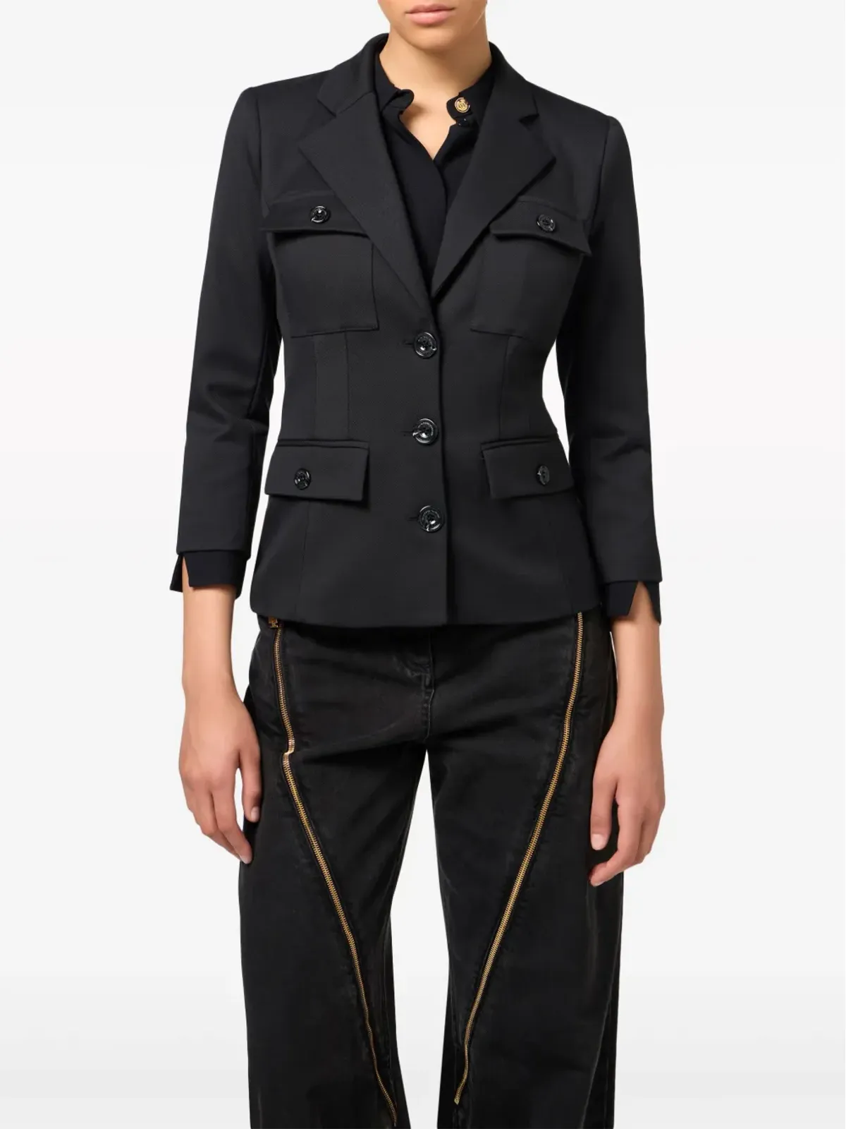 Elisabetta Franchi シングルブレスト クレープブレザー ブラック - 画像3
