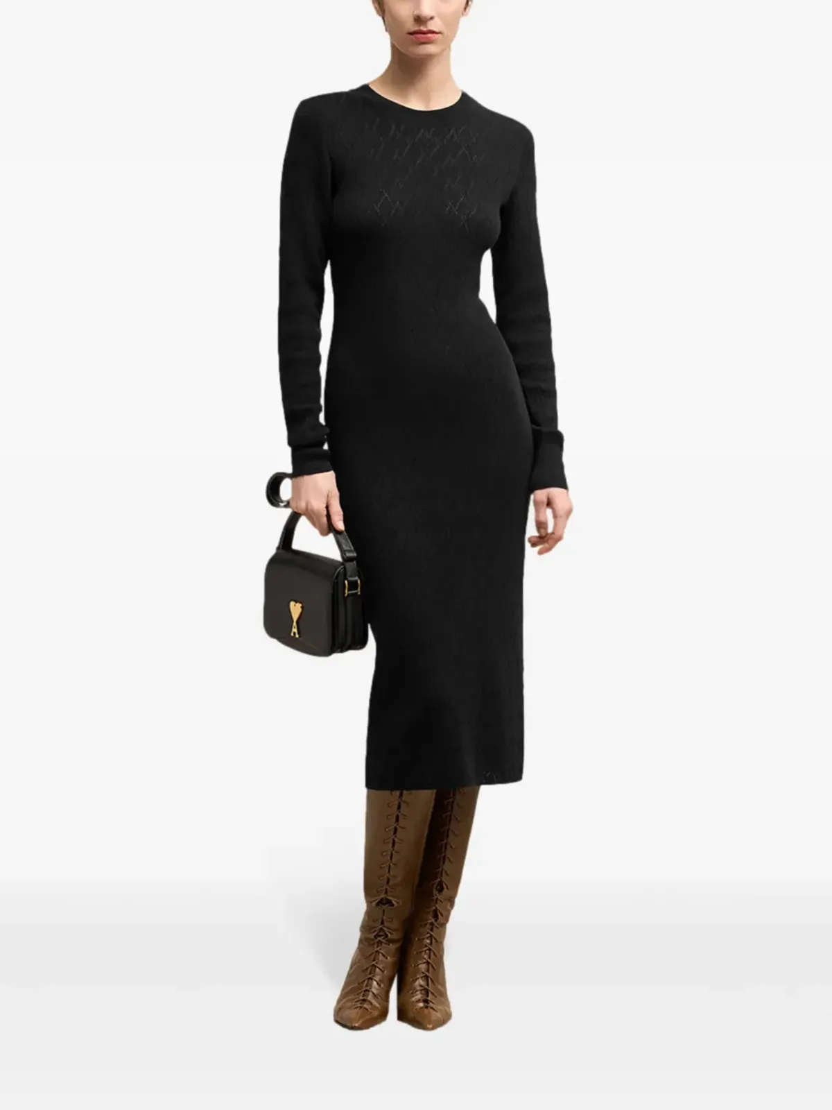 AMI Paris pointelle ミディドレス - ブラック - 画像2