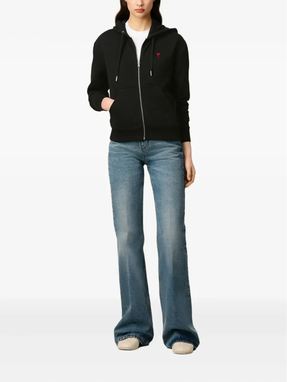 AMI Paris Ami De Coeur ジップファスナー付き オーガニックコットン スウェットシャツ - ブラック - 画像3