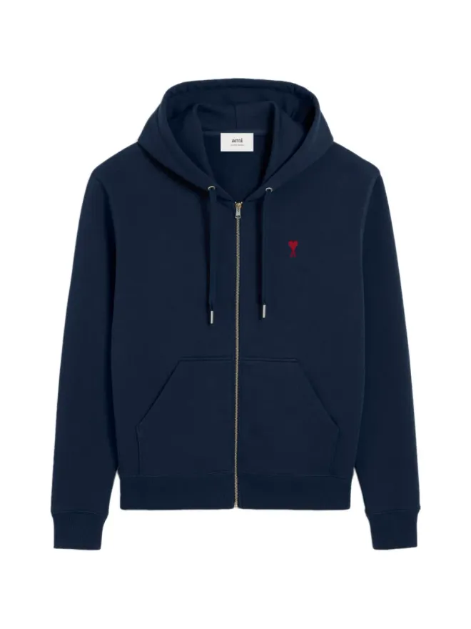 AMI Paris AMI Paris Ami De Coeur ジップ付きオーガニックコットン・フーディ ブルーの商品画像