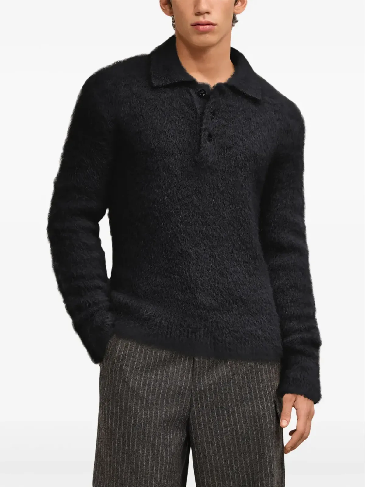 AMI Paris ブラッシュドエフェクト ポロトップ ブラック - 画像5