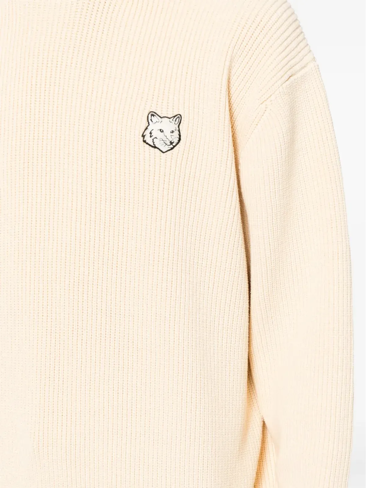 Maison Kitsuné サイン入りキツネ刺繍ニットジャンパー - ニュートラルカラー - 画像5