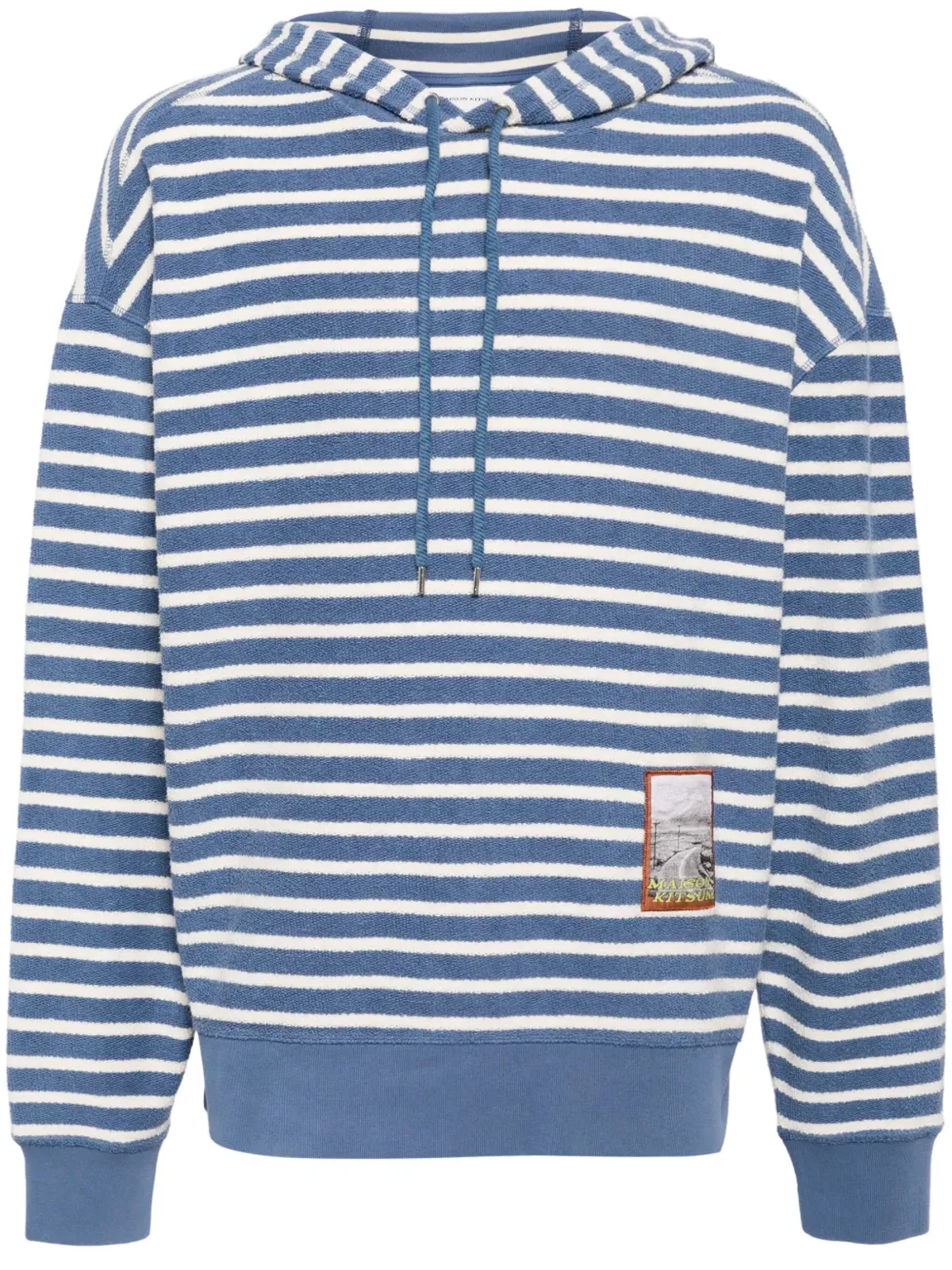 Maison Kitsuné アップリケロゴ入りストライプコットンフーディー - 画像1