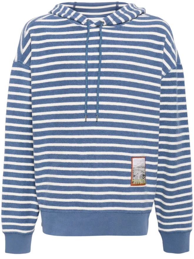 Maison Kitsuné Maison Kitsuné アップリケロゴ入りストライプコットンフーディーの商品画像