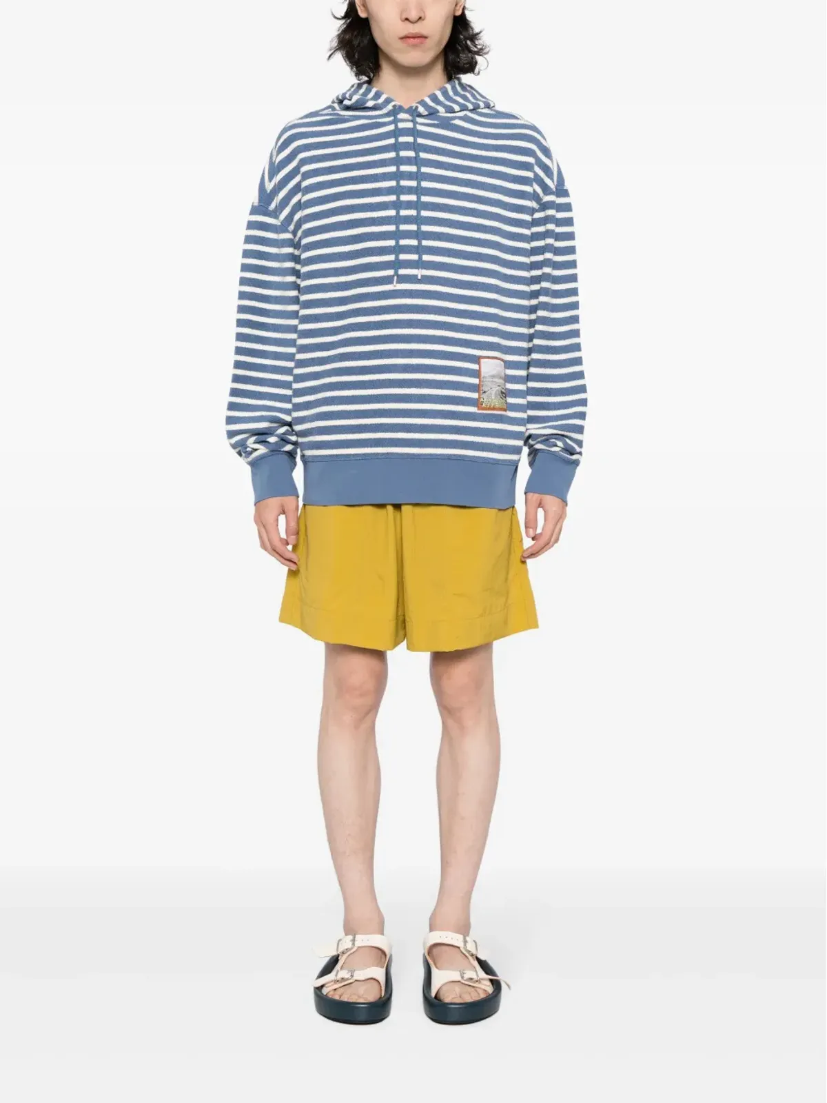Maison Kitsuné アップリケロゴ入りストライプコットンフーディー - 画像2