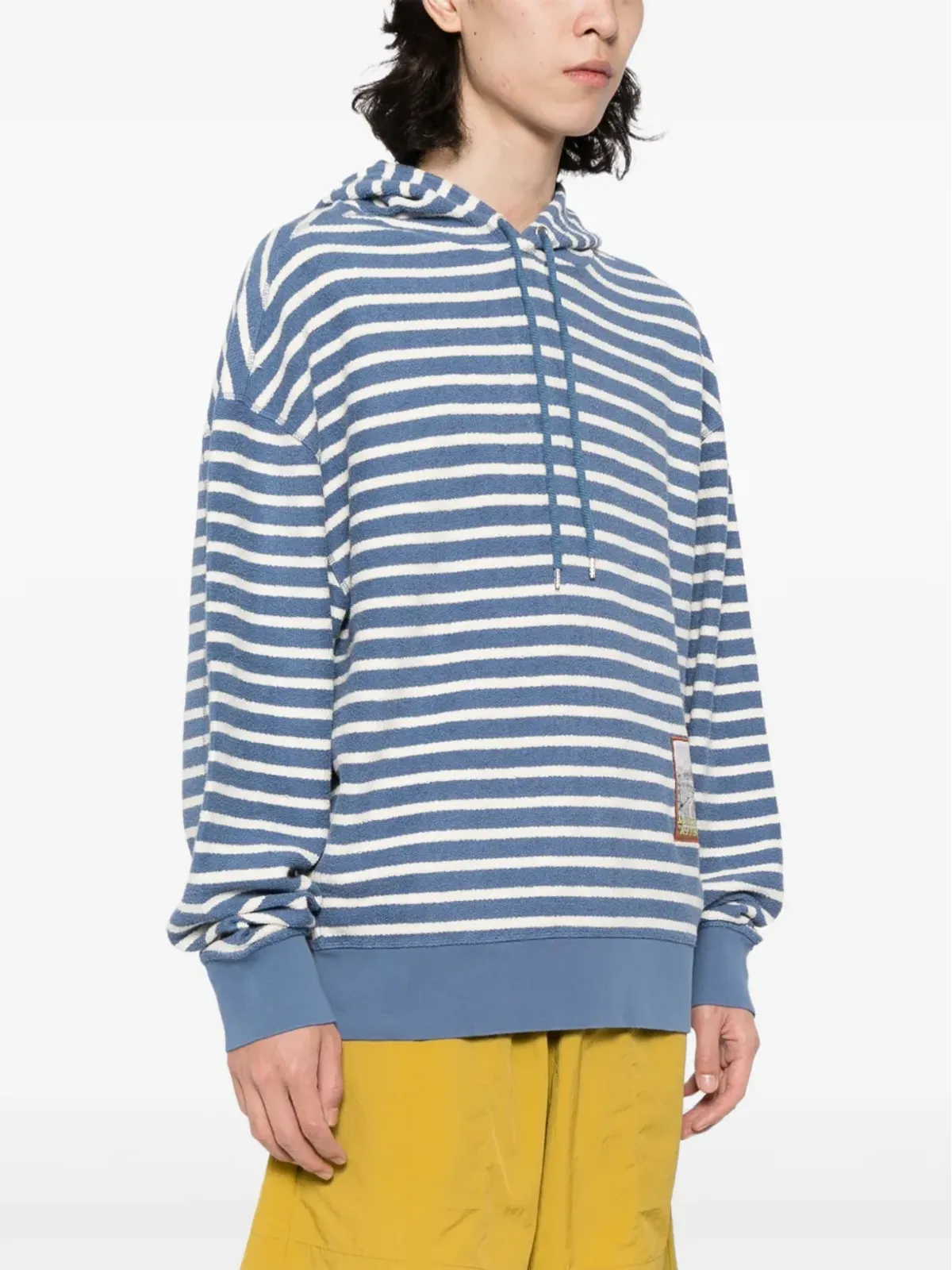 Maison Kitsuné アップリケロゴ入りストライプコットンフーディー - 画像3
