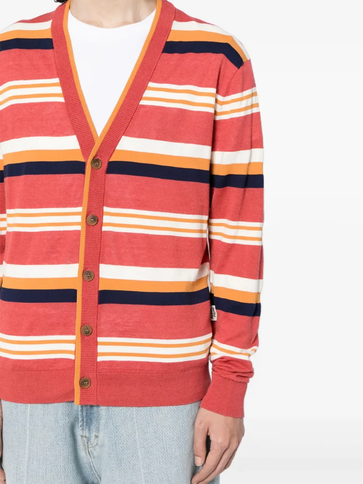 Maison Kitsuné ストライプ入りインターシャニットカーディガン - レッド - 画像5
