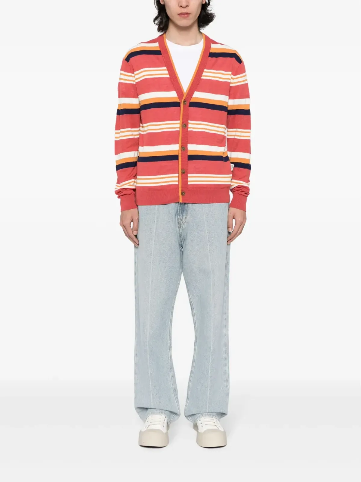 Maison Kitsuné ストライプ入りインターシャニットカーディガン - レッド - 画像2