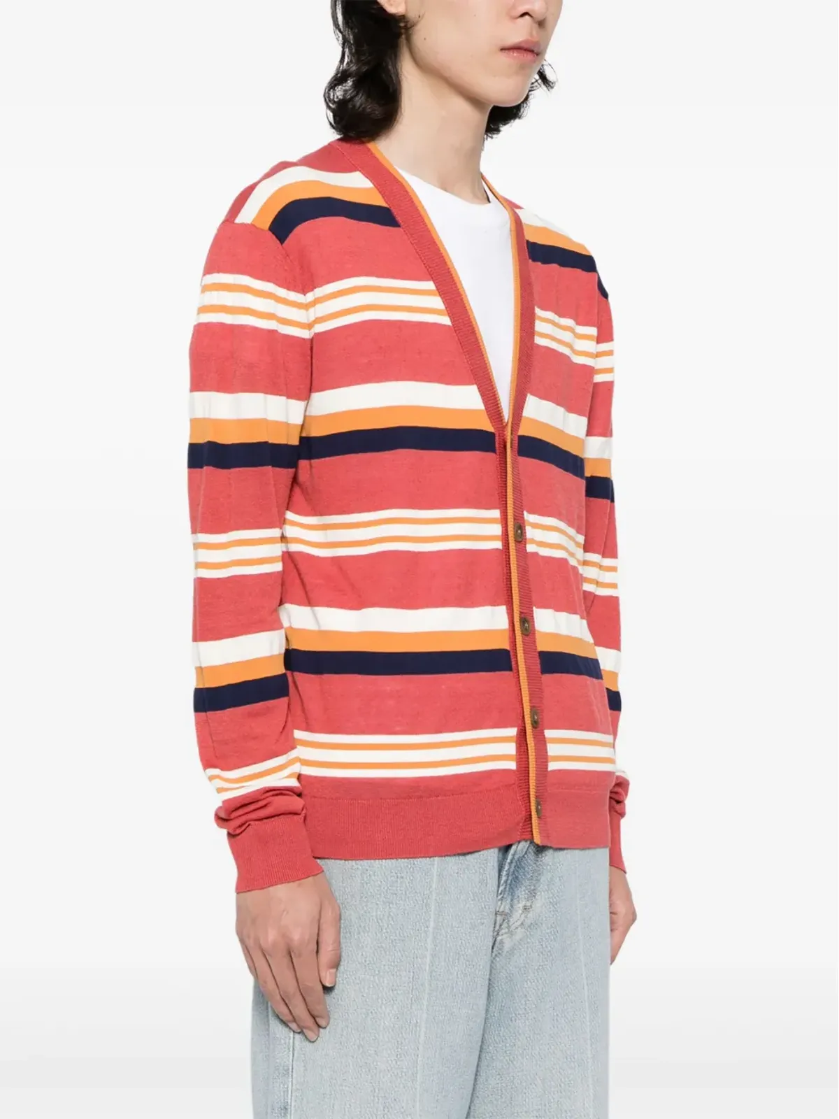 Maison Kitsuné ストライプ入りインターシャニットカーディガン - レッド - 画像3