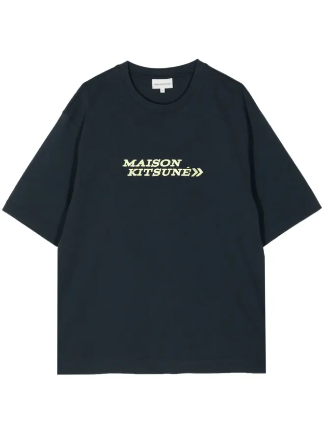 Maison Kitsuné Maison Kitsuné ロゴ刺繍入り コットン Tシャツ ブルーの商品画像