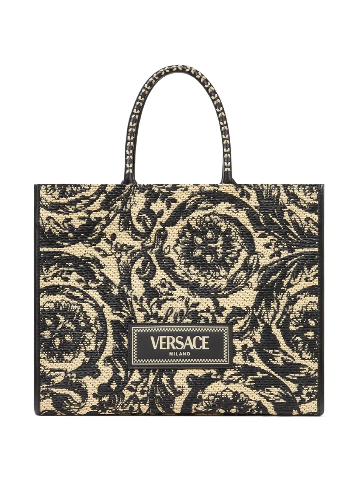 Versace 大型 バロッコ アテナ ラフィア トートバッグ - ブラック - 画像1