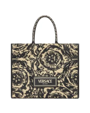 Versace 大型 バロッコ アテナ ラフィア トートバッグ - ブラック - サムネイル1