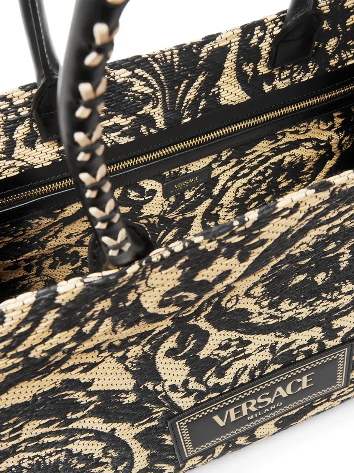 Versace 大型 バロッコ アテナ ラフィア トートバッグ - ブラック - 画像4