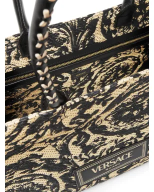 Versace 大型 バロッコ アテナ ラフィア トートバッグ - ブラック - サムネイル4