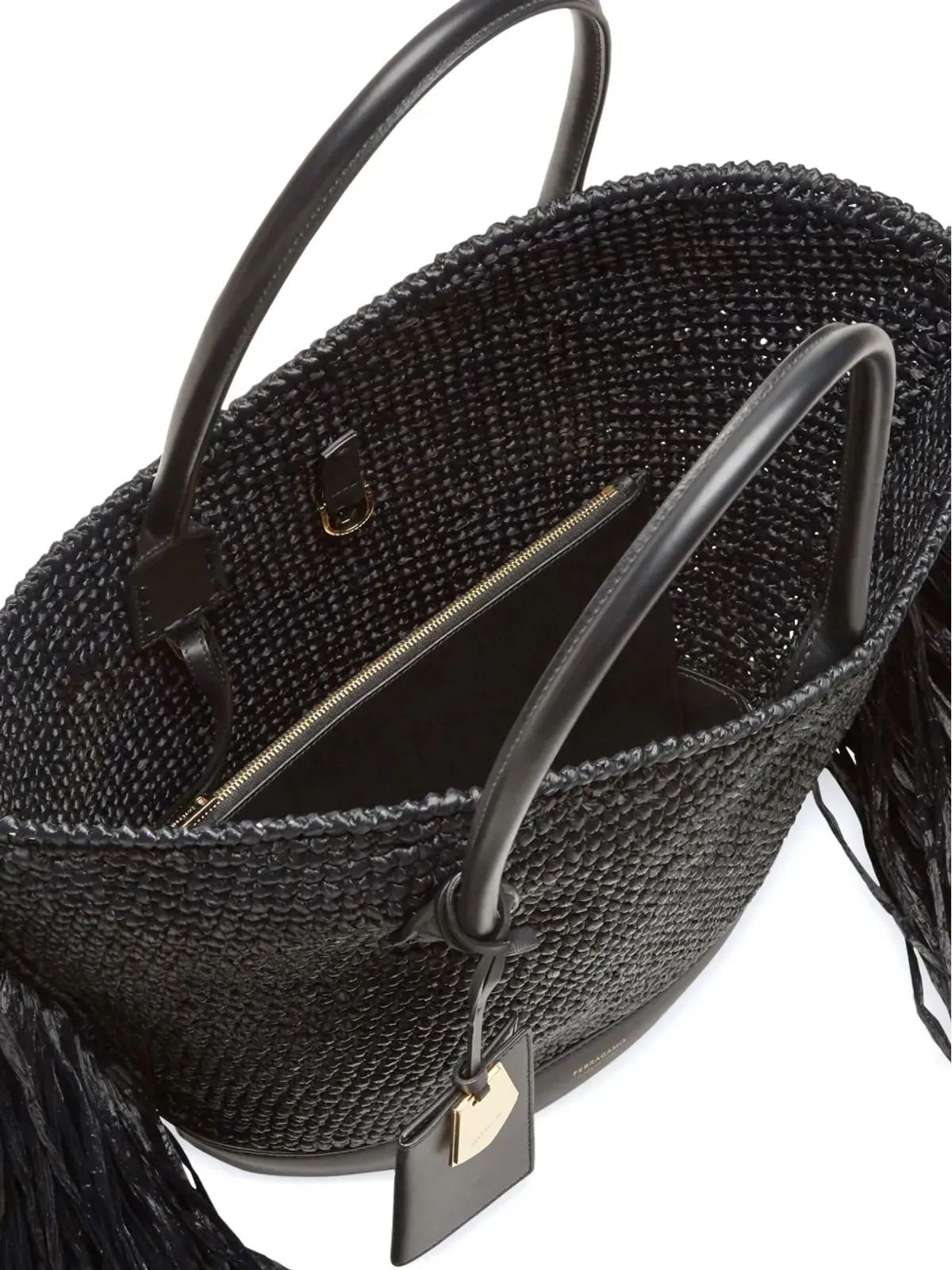 Ferragamo フリンジ付きラフィア トートバッグ - ブラック - 画像5