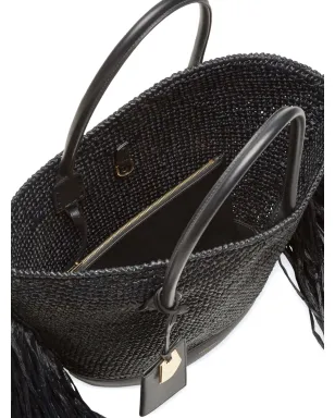 Ferragamo フリンジ付きラフィア トートバッグ - ブラック - サムネイル5