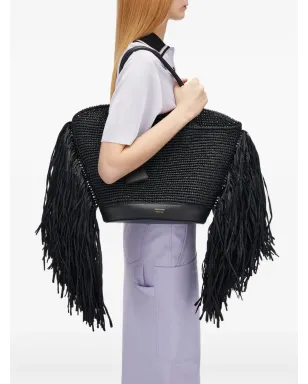 Ferragamo フリンジ付きラフィア トートバッグ - ブラック - サムネイル2