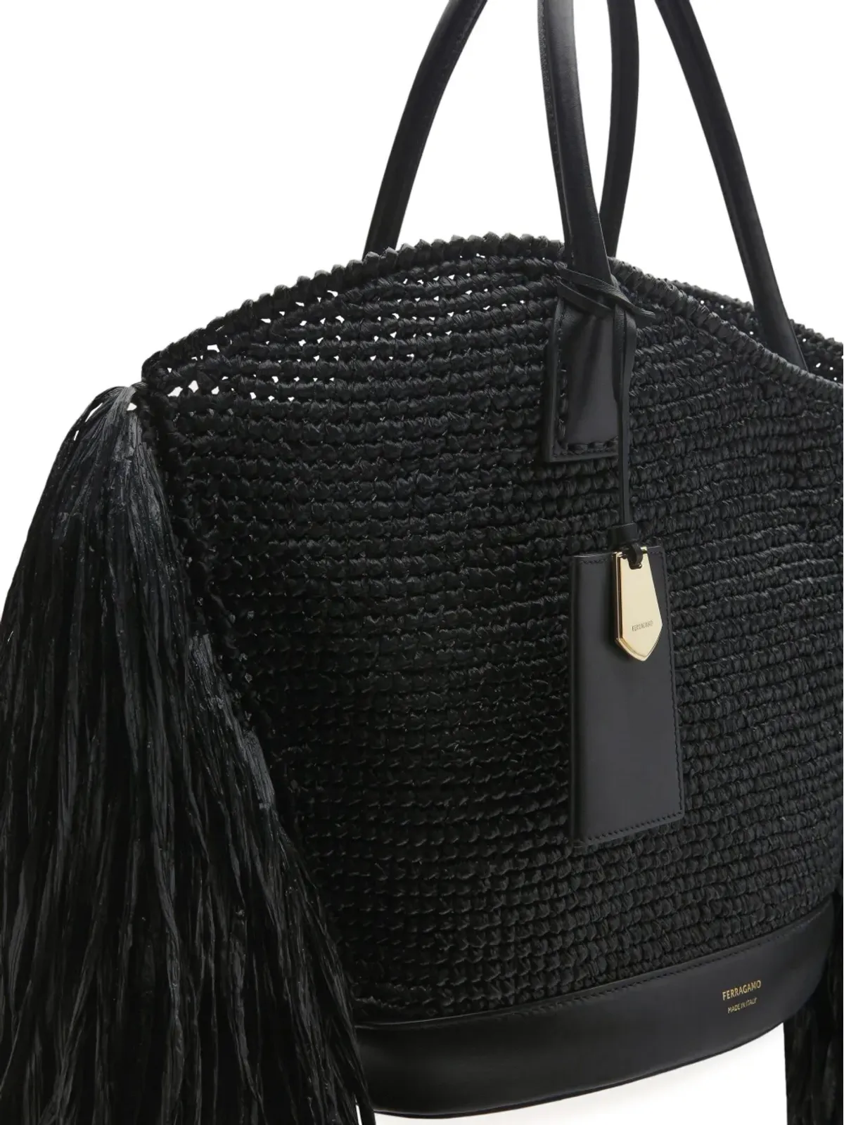 Ferragamo フリンジ付きラフィア トートバッグ - ブラック - 画像4