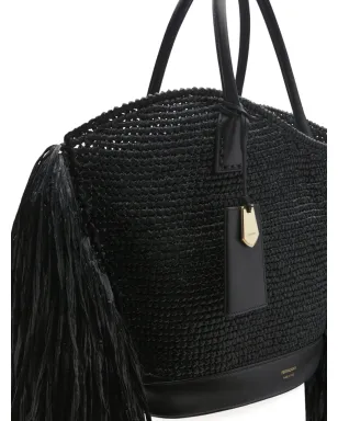 Ferragamo フリンジ付きラフィア トートバッグ - ブラック - サムネイル4