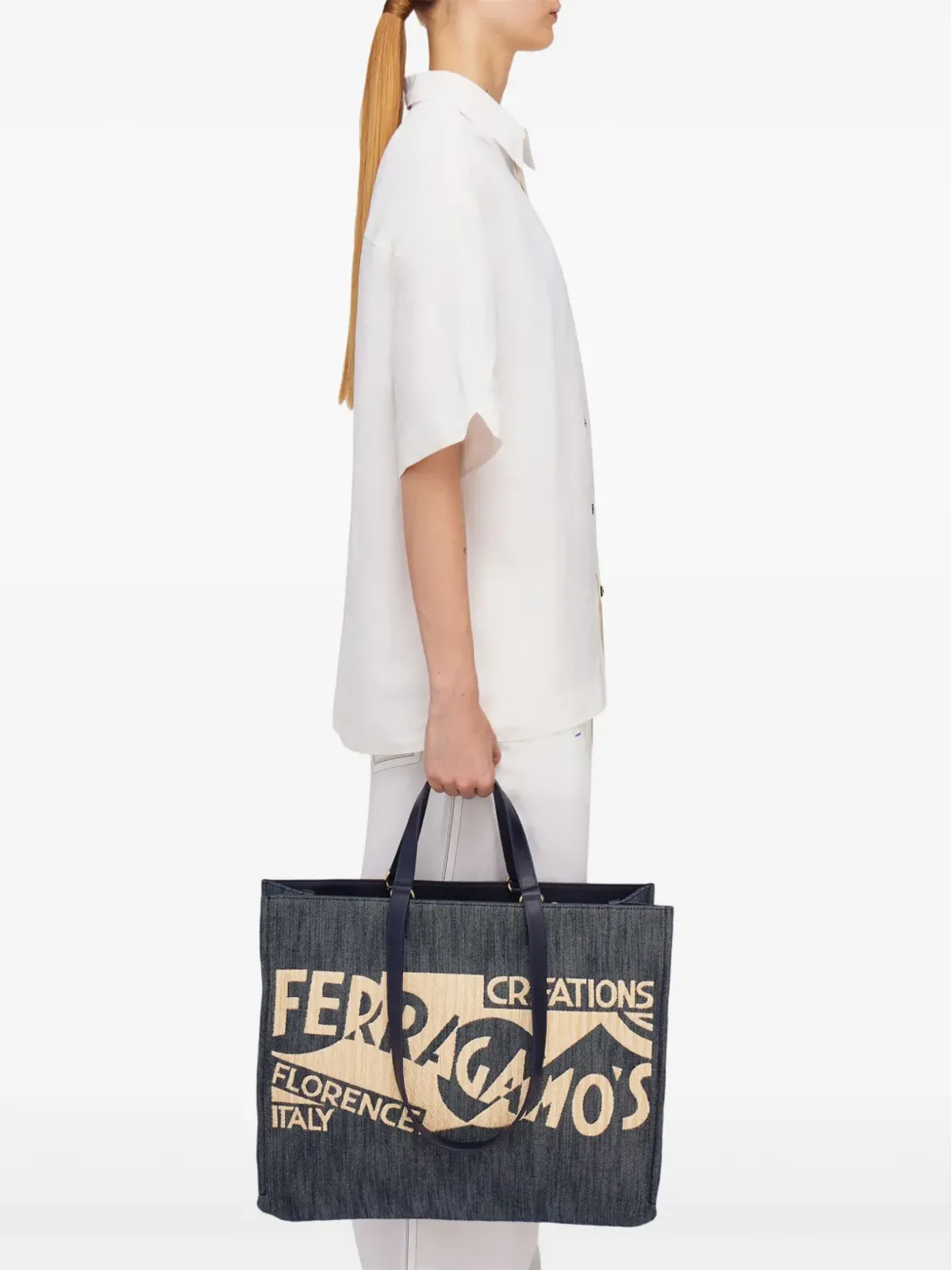 Ferragamo Venna ロゴ刺繍 トートバッグ - ブルー - 画像2