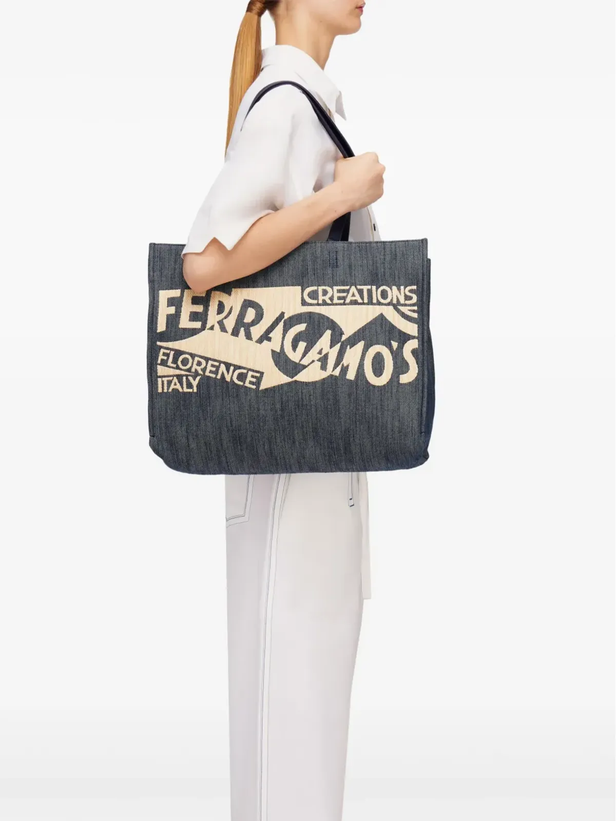 Ferragamo Venna ロゴ刺繍 トートバッグ - ブルー - 画像3