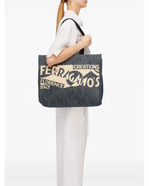 Ferragamo Venna ロゴ刺繍 トートバッグ - ブルー - サムネイル3