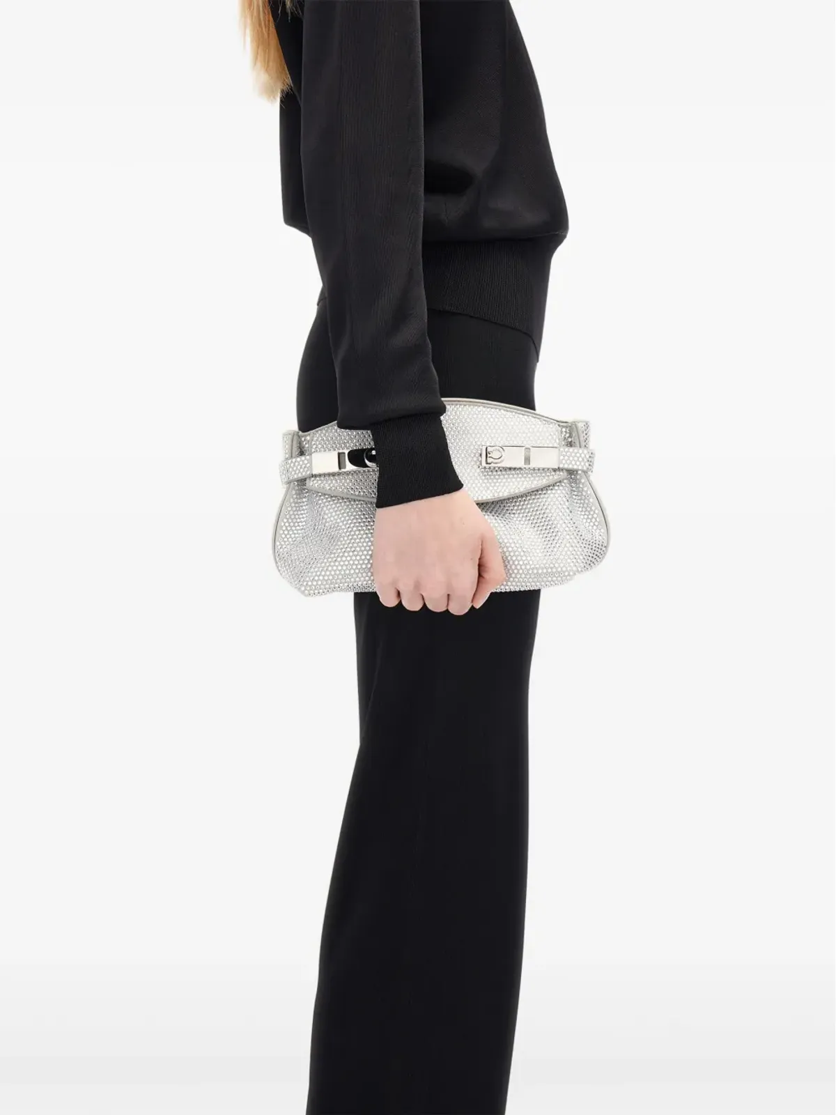 Ferragamo ハグ クリスタル装飾クラッチバッグ - グレー - 画像2