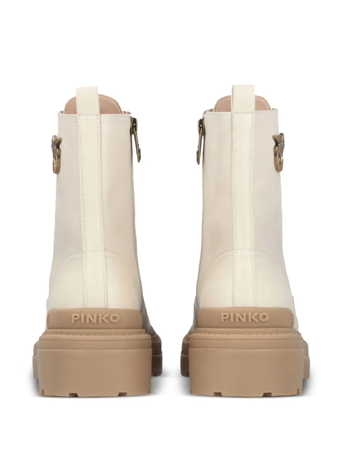 PINKO ミア レザー コンバットブーツ - ニュートラルカラー - 画像5