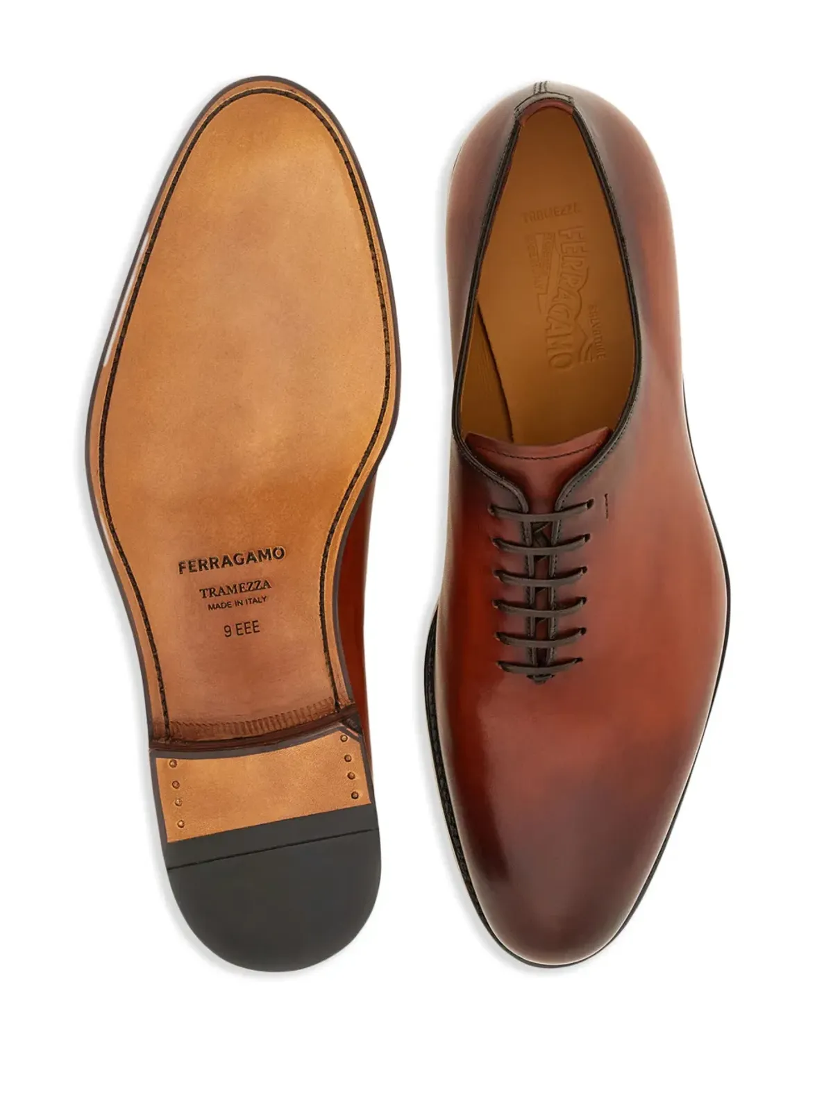 Ferragamo ビンテージ トラメッツァ レザー オックスフォード シューズ ブラウン - 画像5
