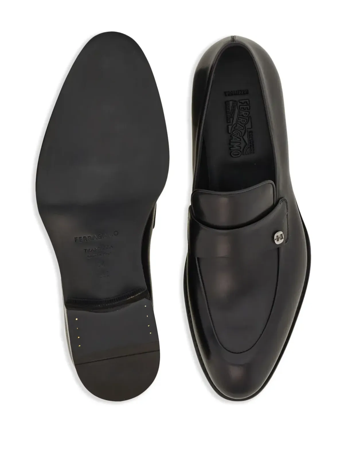 Ferragamo トラメッツァ アーモンドトゥ レザー ローファー ブラック - 画像5