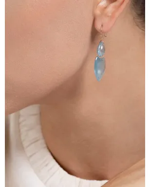 Ten Thousand Things 18Kイエローゴールド ダブルハート アクアマリン ピアス - サムネイル2