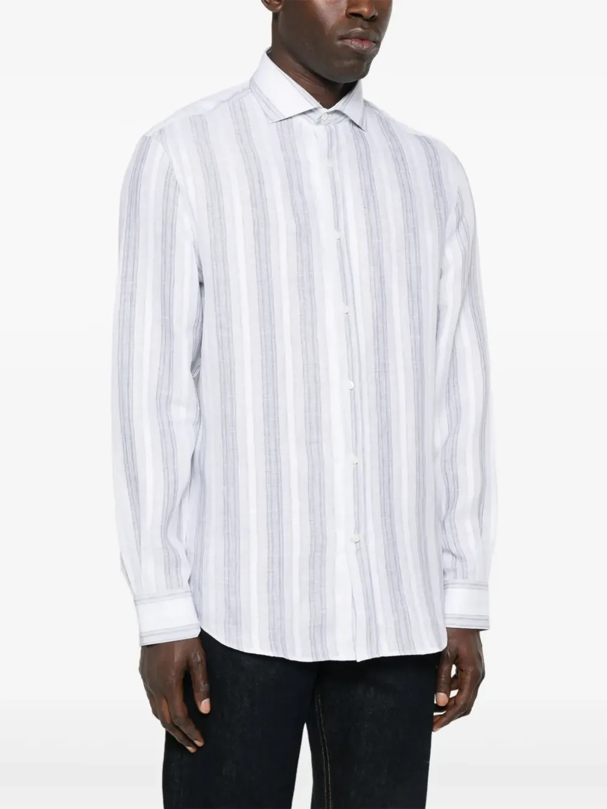 Brunello Cucinelli ストライプ柄リネンシャツ - ホワイト - 画像3