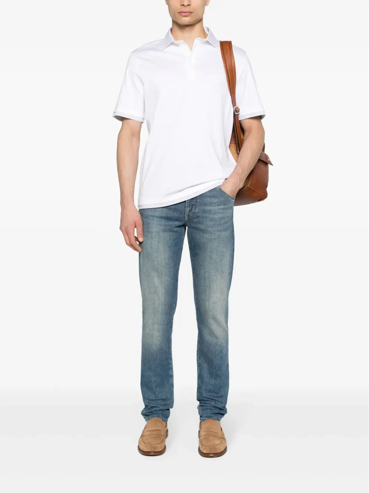 Brunello Cucinelli コットンポロシャツ（コントラストトリム付き）ホワイト - 画像2