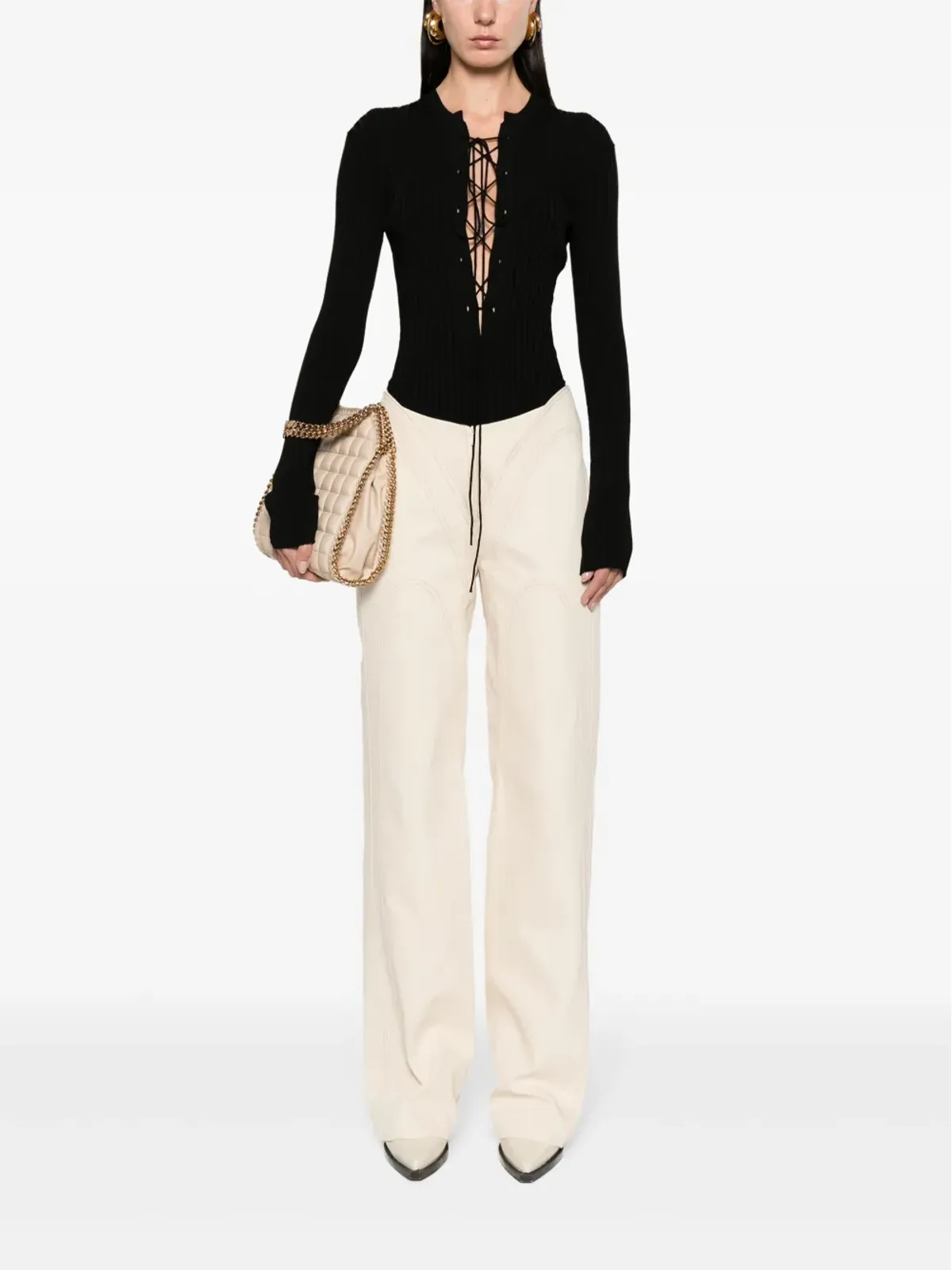 Stella McCartney レースアップリブニットジャンパー - ブラック - 画像2