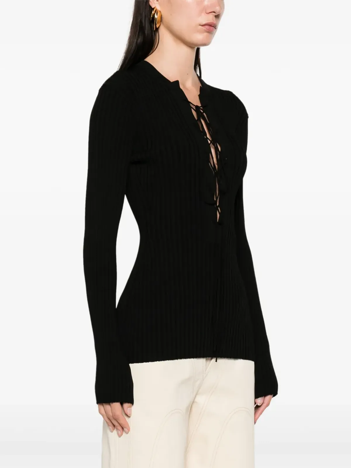 Stella McCartney レースアップリブニットジャンパー - ブラック - 画像3