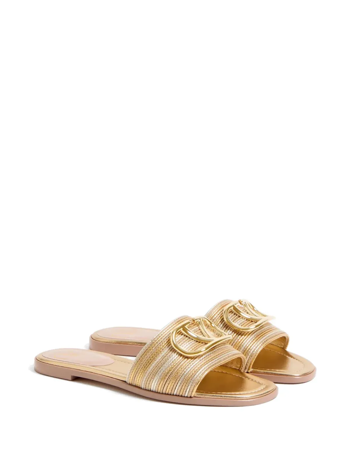 Valentino Garavani Vロゴ サイン メタリックレザー サンダル - 画像2