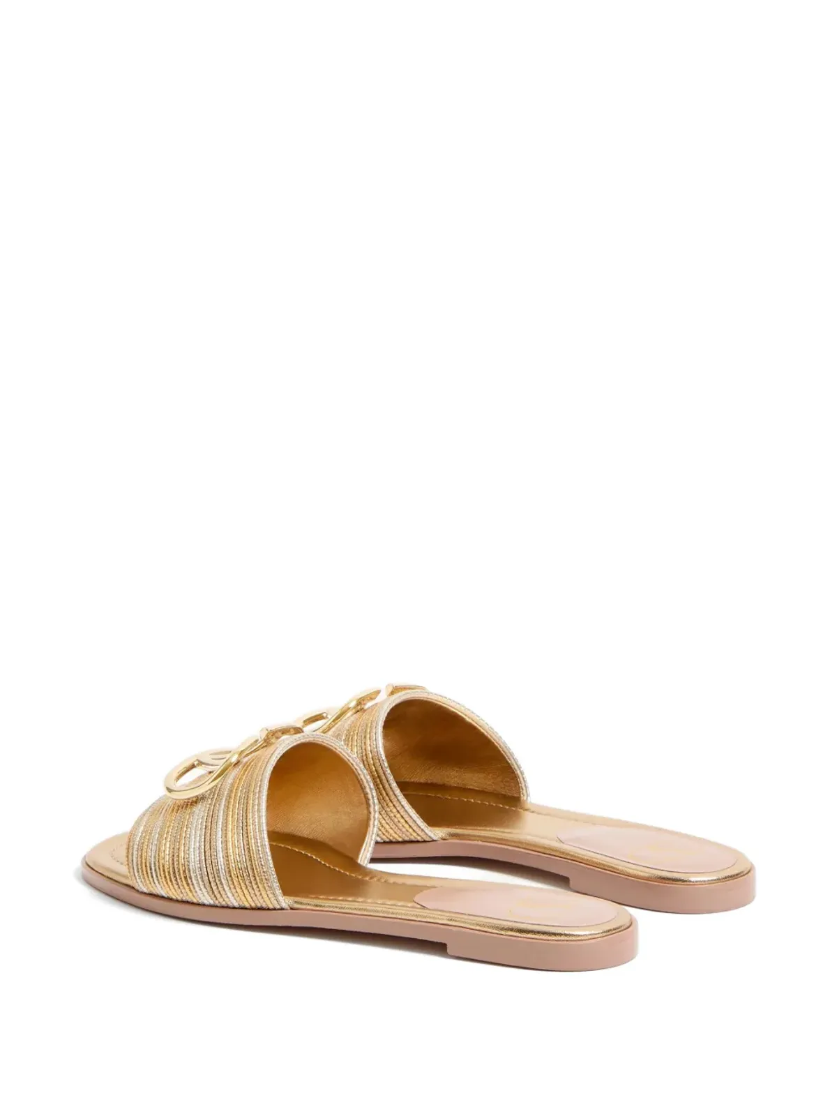 Valentino Garavani Vロゴ サイン メタリックレザー サンダル - 画像3