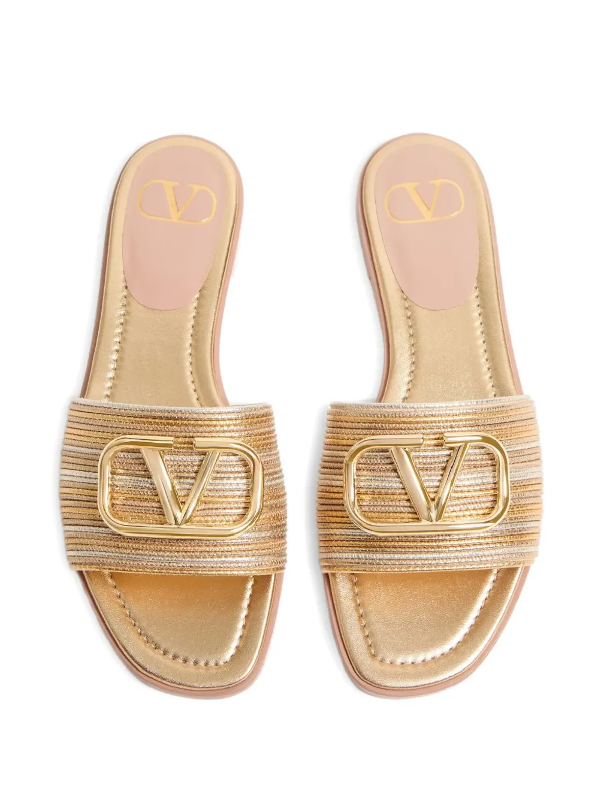 Valentino Garavani Vロゴ サイン メタリックレザー サンダル - 画像4