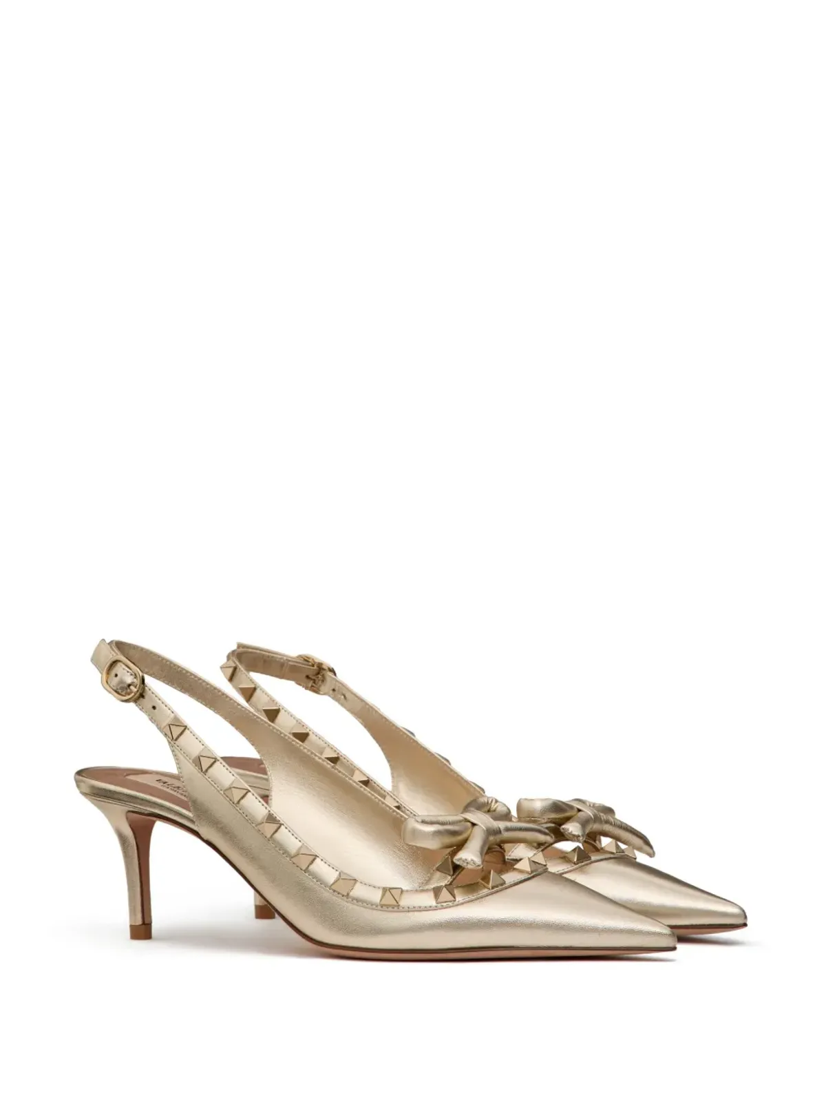 Valentino Garavani ロックスタッド ボウ スリングバック パンプス 60mm – ゴールド - 画像2