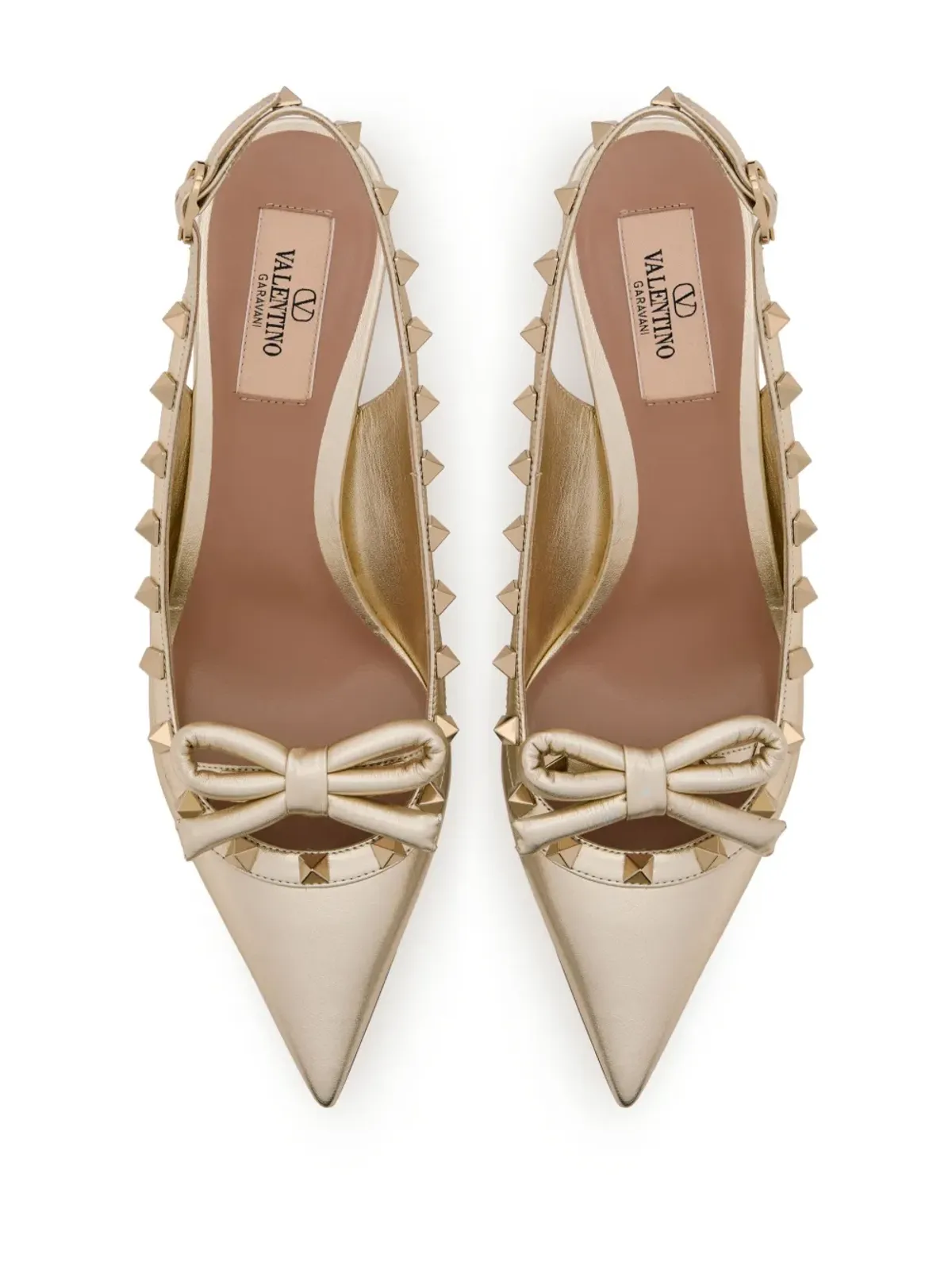 Valentino Garavani ロックスタッド ボウ スリングバック パンプス 60mm – ゴールド - 画像4