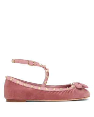 Valentino Garavani ロックスタッド ベルベット バレエフラット ピンク - サムネイル1